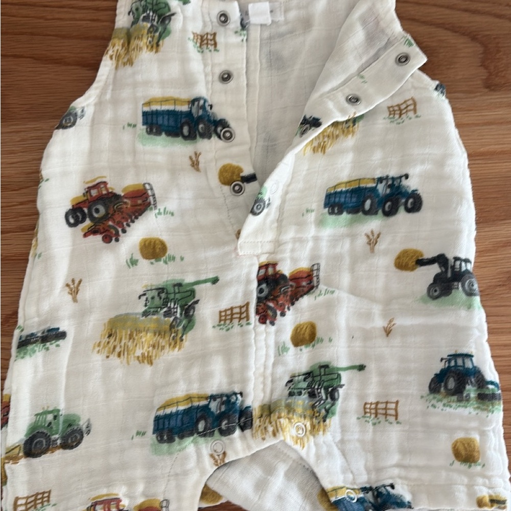 Angel Dear White and Green Bodysuit with Vehicle Print